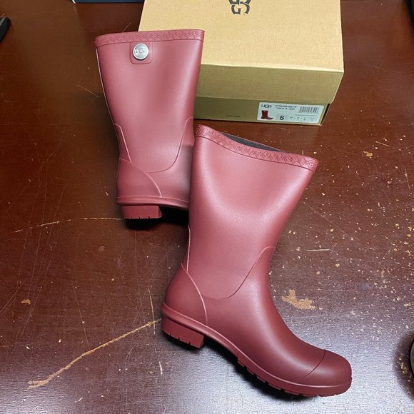 UGG Womens Maroon Sienna Matte 1100510 Pull On Mid Calf Rain Boots Sz US 5 US 8 - Picture 3 of 4